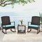 Costway 3 Piece Patio Rocking Set Wicker Rocking Chairs with 2-Tier Coffee Table Turquoise/Off White/Black
